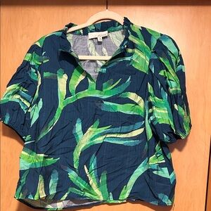 Pinch Blue Blouse with Green Tropical Print and Puff Sleeves m